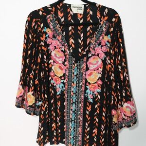 Savanna Jane Embroidered Boho Blouse Womens 1X Multi-Color China